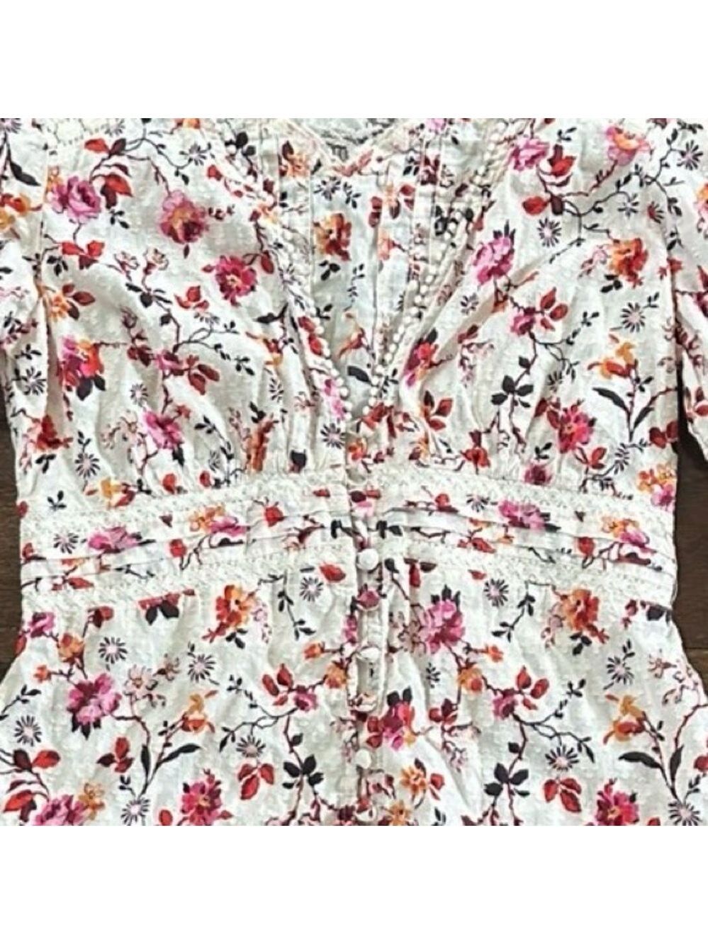 Anthropologie-Floral lace long sleeve blouse-Size 4-EUC - Picture 9 of 13